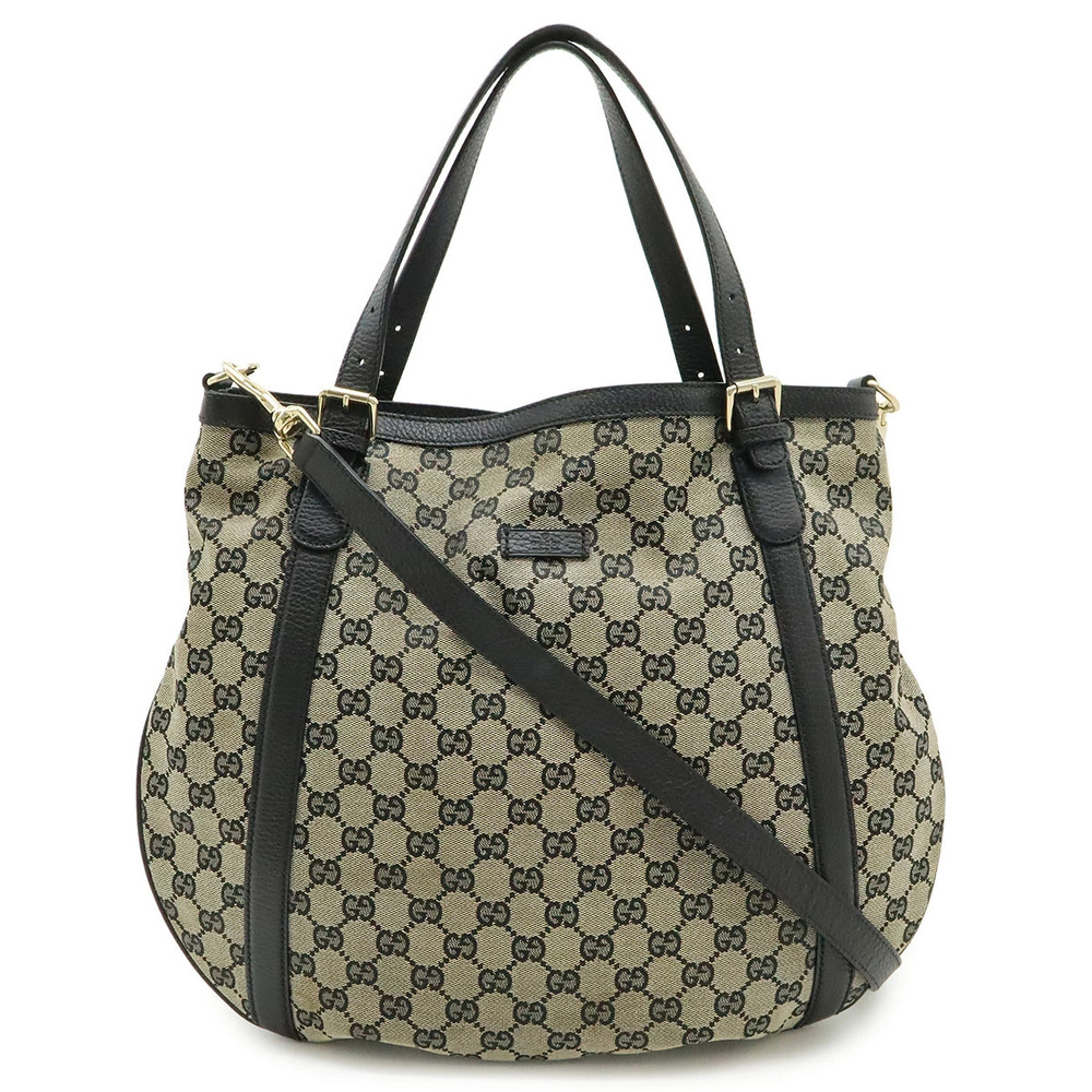 Gucci GG Canvas Tote Bag Crossbody Leather Beige Cream Black